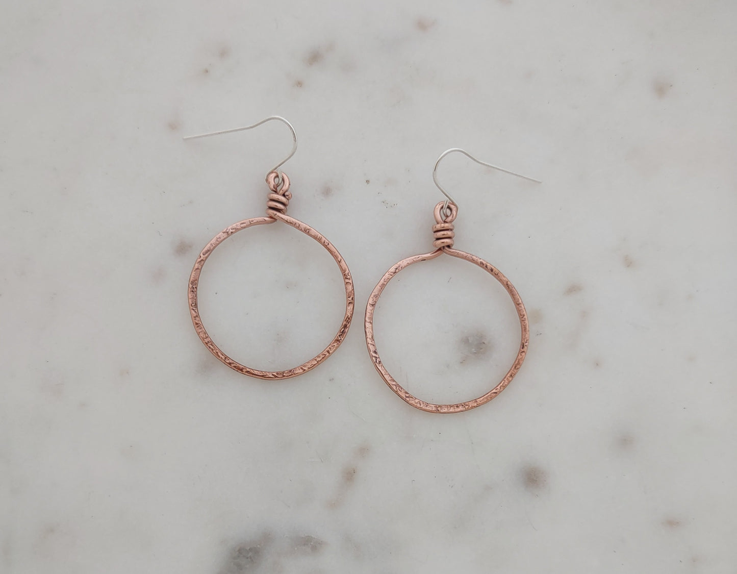 Hammered Hoop Earrings Copper