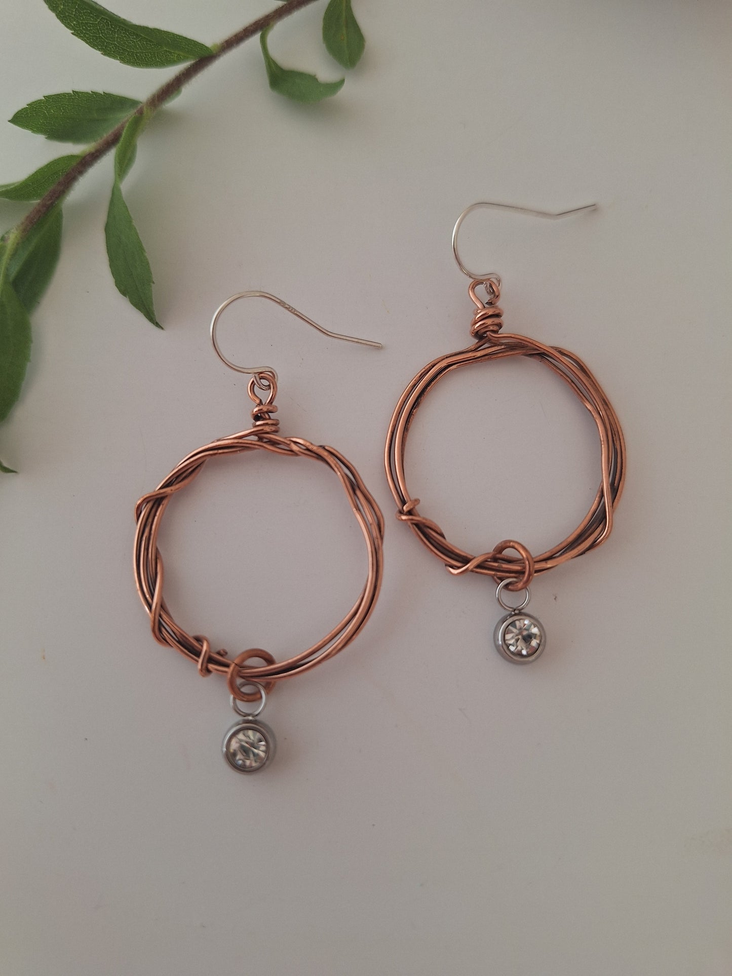 Hammered Hoop Earrings with gems