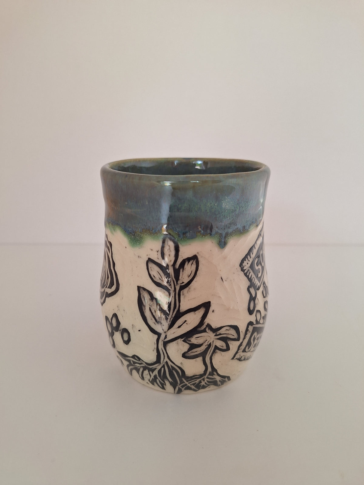 Scatter Joy Mug - Hand Carved Botanical Stoneware - Sgraffito