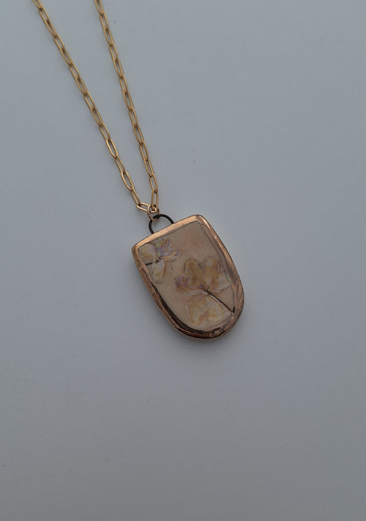 Opalescent Clover Necklace - Ceramic - Gold