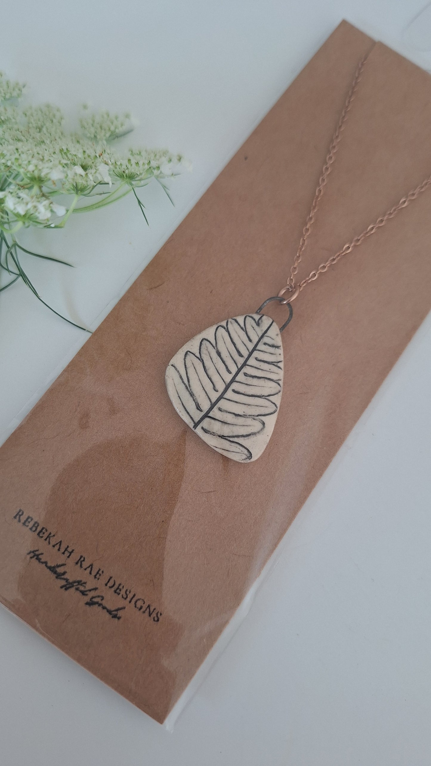 Botanical Imprint Necklace, ceramic