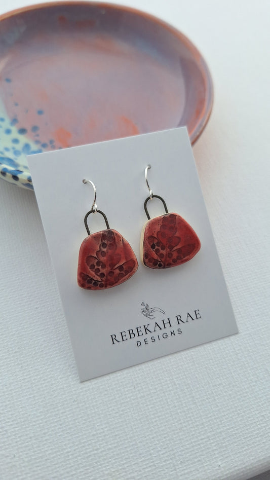 Botanical Stoneware Earrings – Sterling Silver Ear Wires – One of a Kind