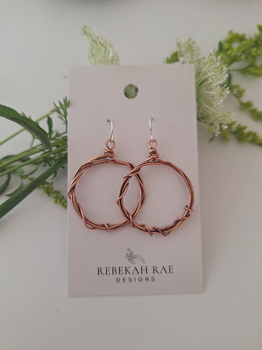 Hammered Hoop Earrings Copper