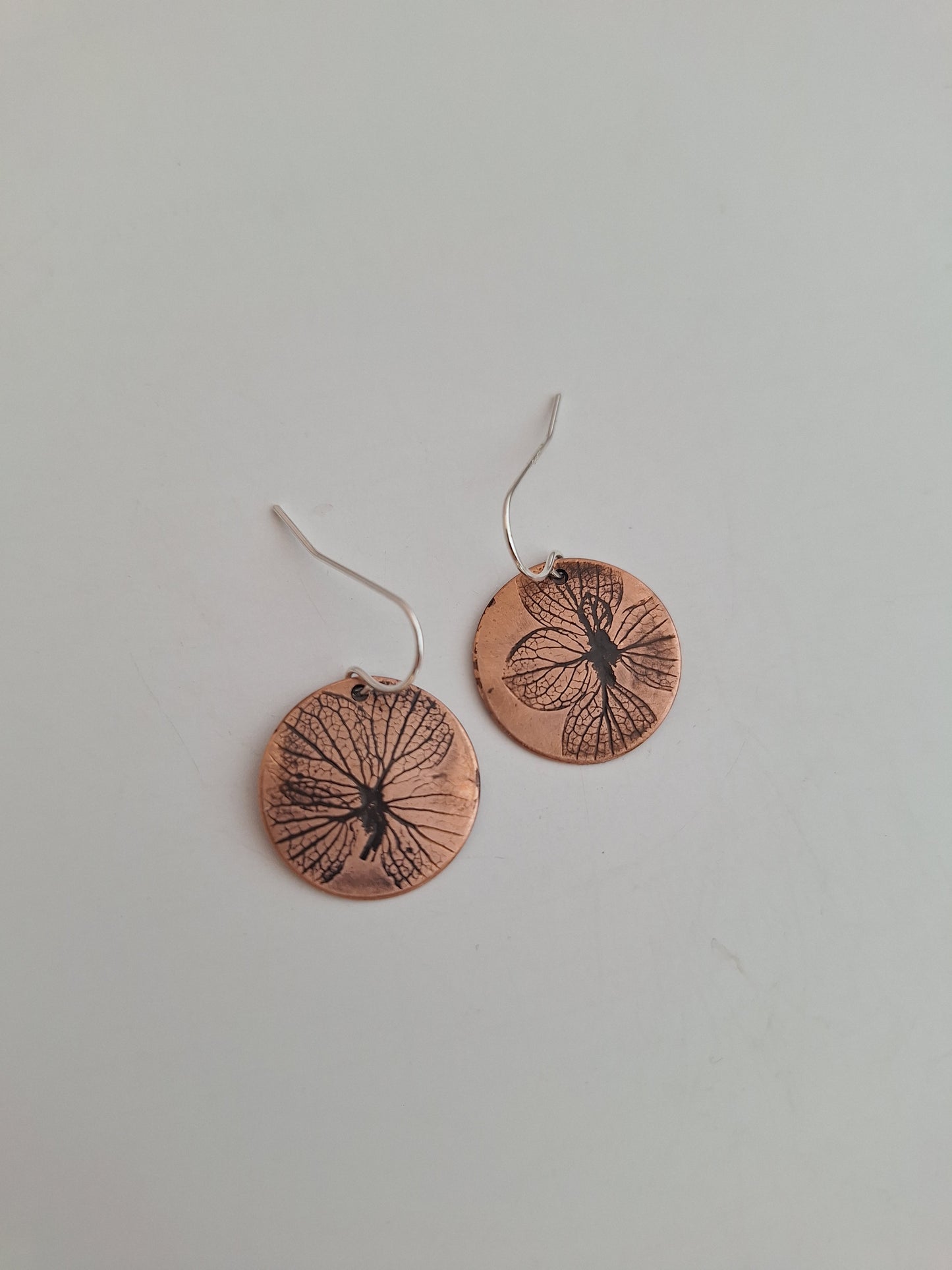Pressed Hydrangea Copper Earrings — Botanical Imprint (One of a Kind)