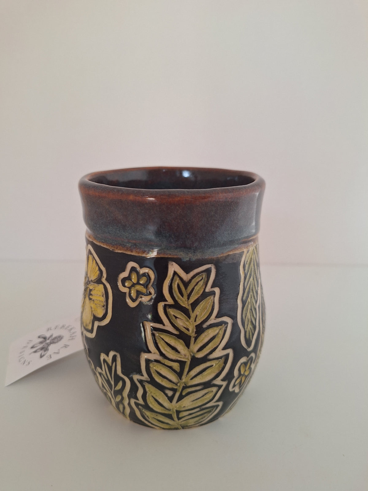 Wild Flora Mug - Hand Carved Botanical Stoneware - Sgraffito