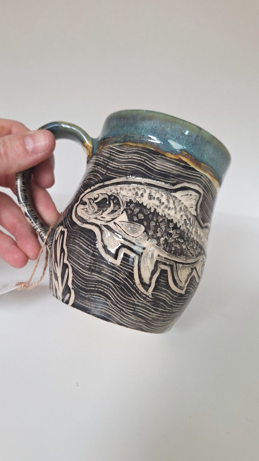 Trout Mug - Hand carved / sgraffito