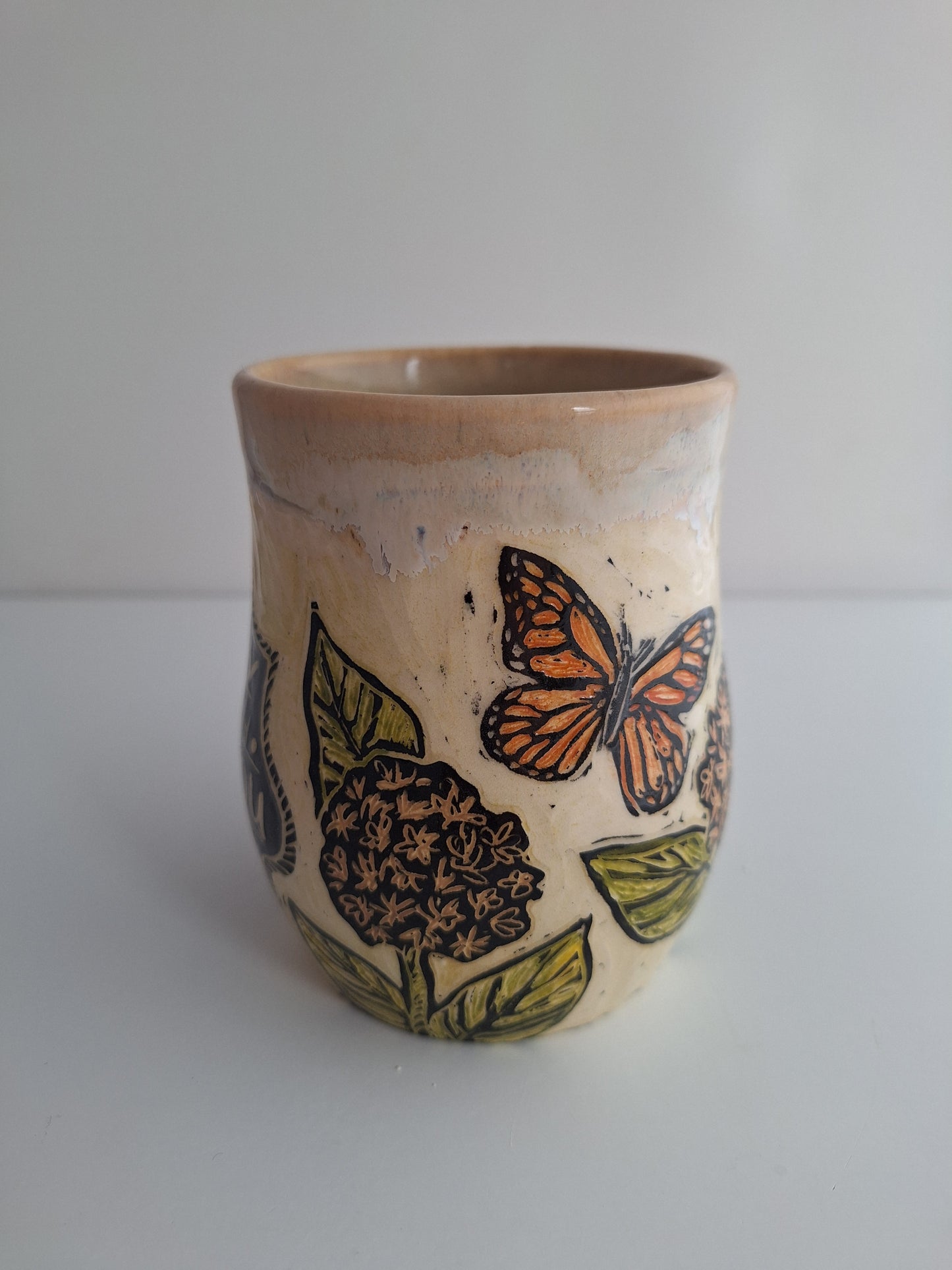 Hand-carved Monarch Mug