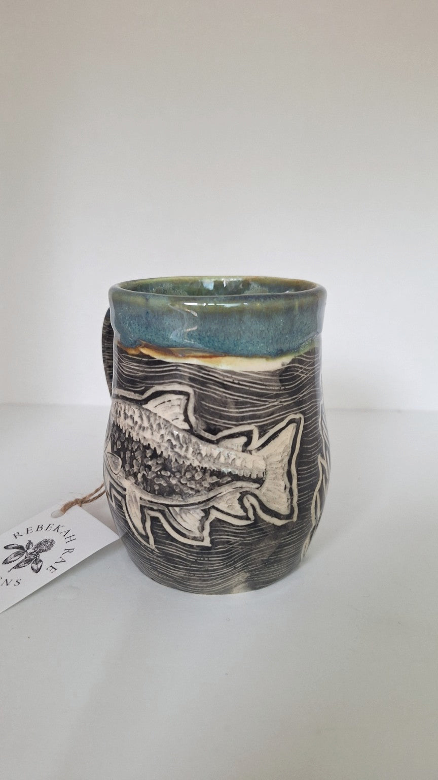 Trout Mug - Hand carved / sgraffito