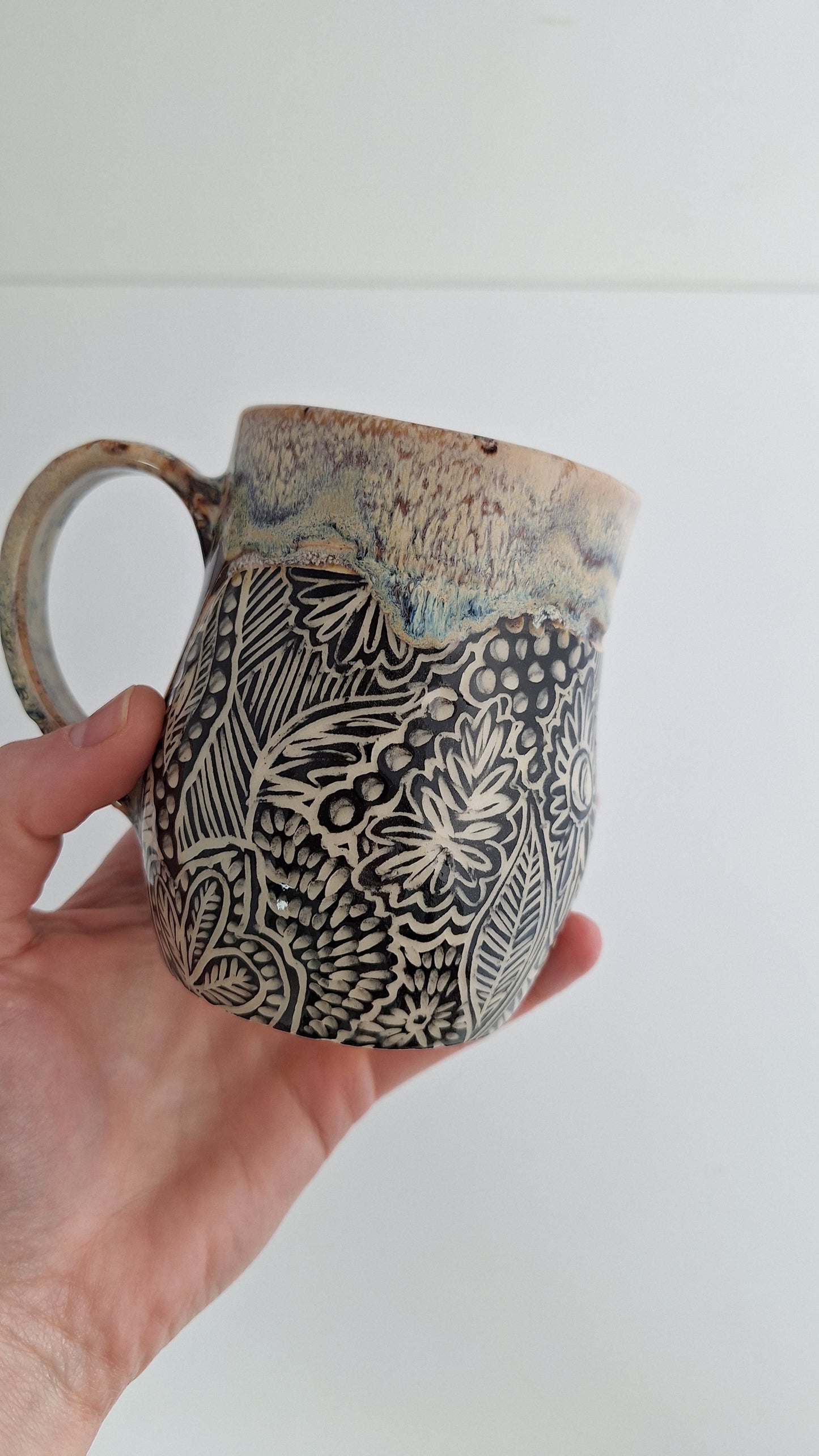 Hand-carved Botanical Mug