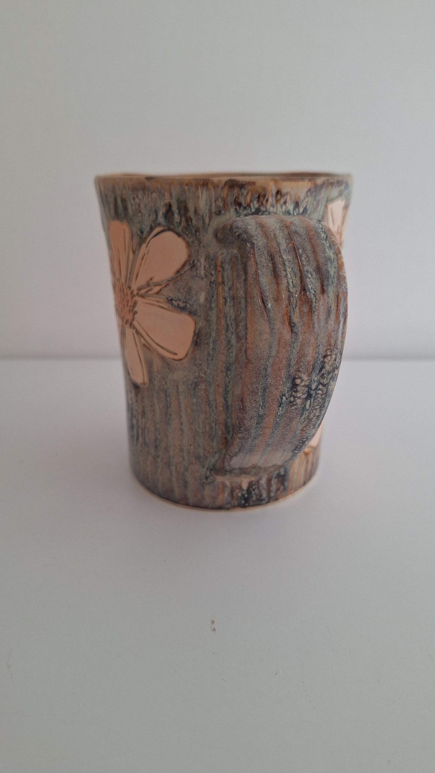 Hand Carved Botanical Stoneware Mug – Cosmo Floral - One of a Kind Sgraffito Mug