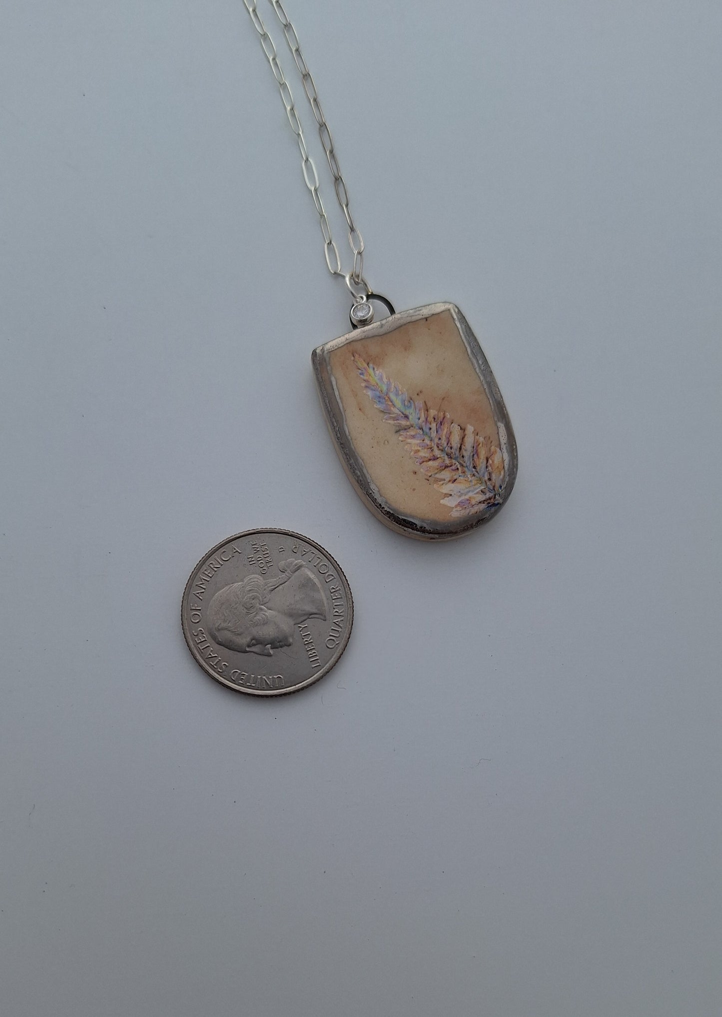 Tiny Fern Necklace - Ceramic - Silver