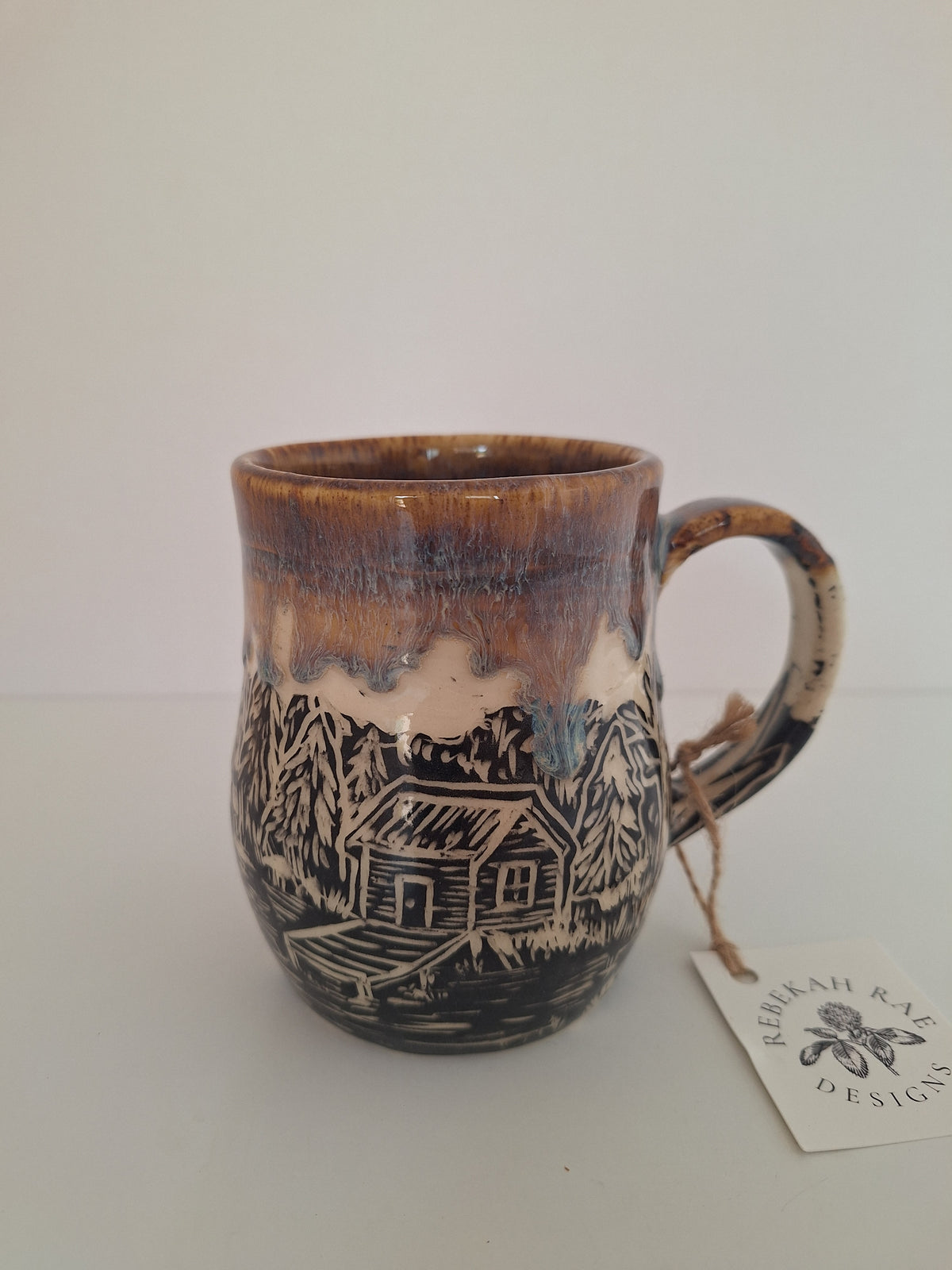 Boathouse Mug - Hand Carved Botanical Stoneware - Sgraffito