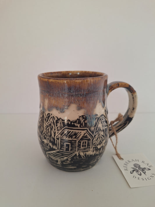 Boathouse Mug - Hand Carved Botanical Stoneware - Sgraffito