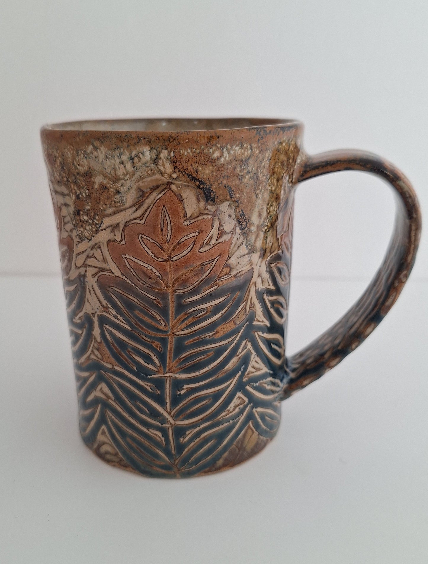 Hand Carved Botanical Stoneware Mug – Mountain Fern - One of a Kind Sgraffito Mug