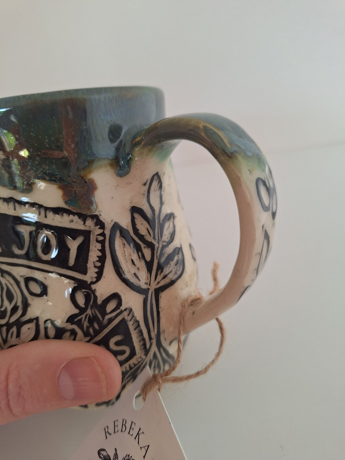 Scatter Joy Mug - Hand Carved Botanical Stoneware - Sgraffito