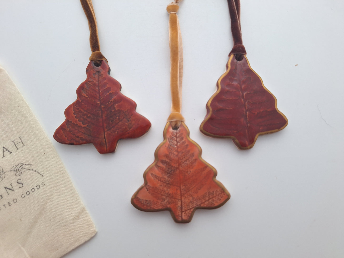 Fern Tree Ornaments - Red & pink