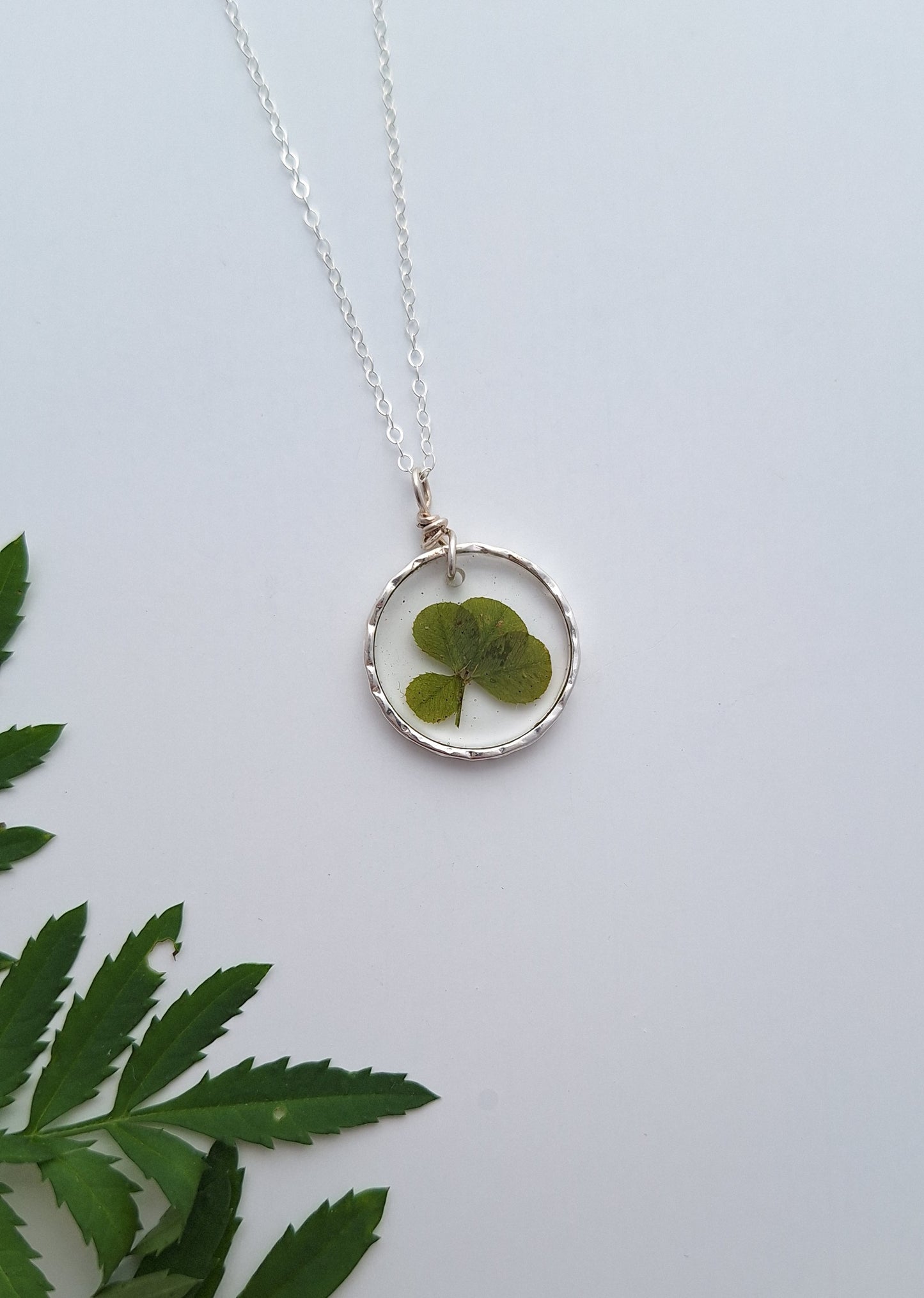 Lucky Clover Necklace - pressed flower