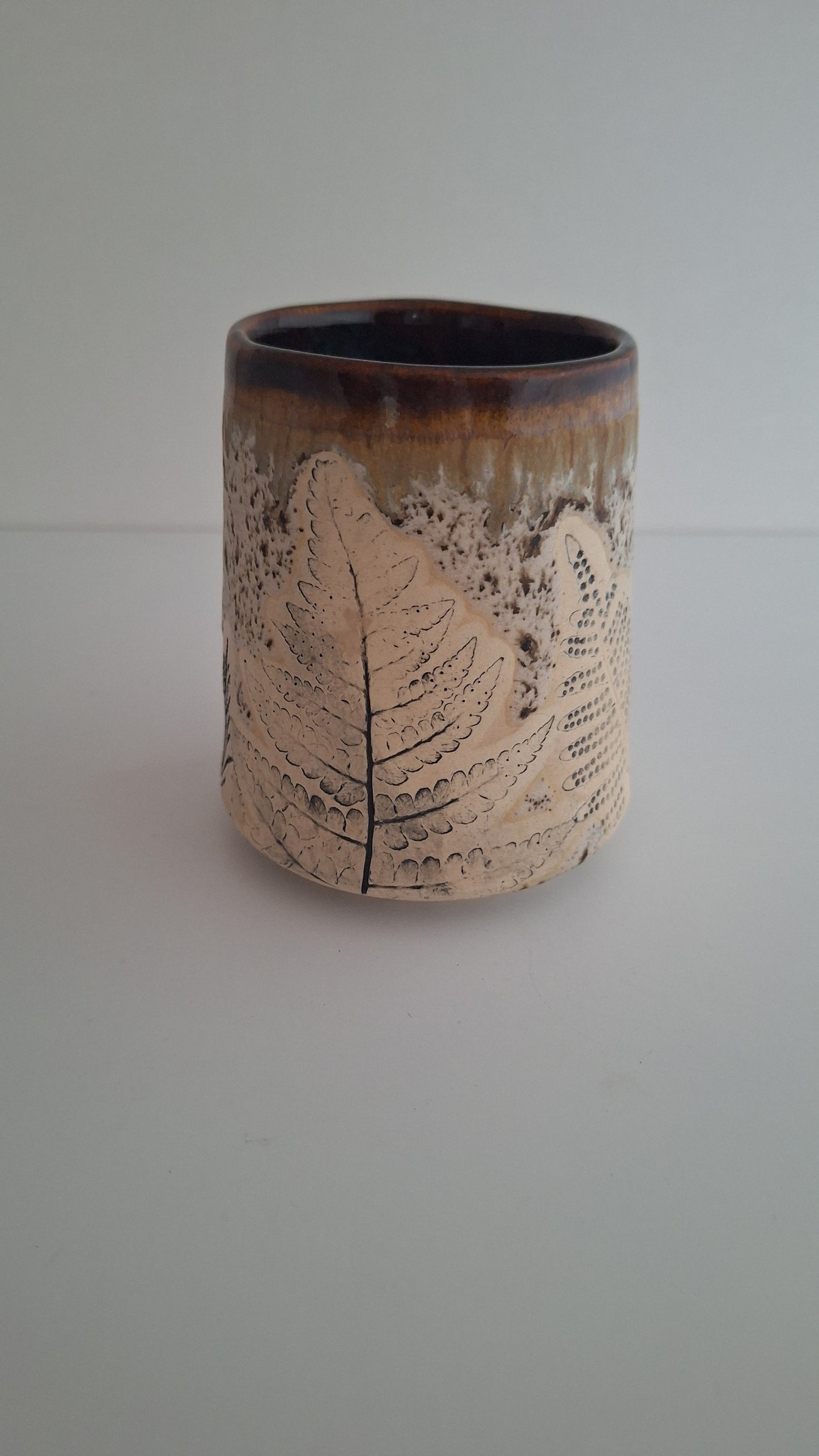 Botanical Imprint Stemless Wine Cup — One of a Kind Stoneware Tumbler - #3