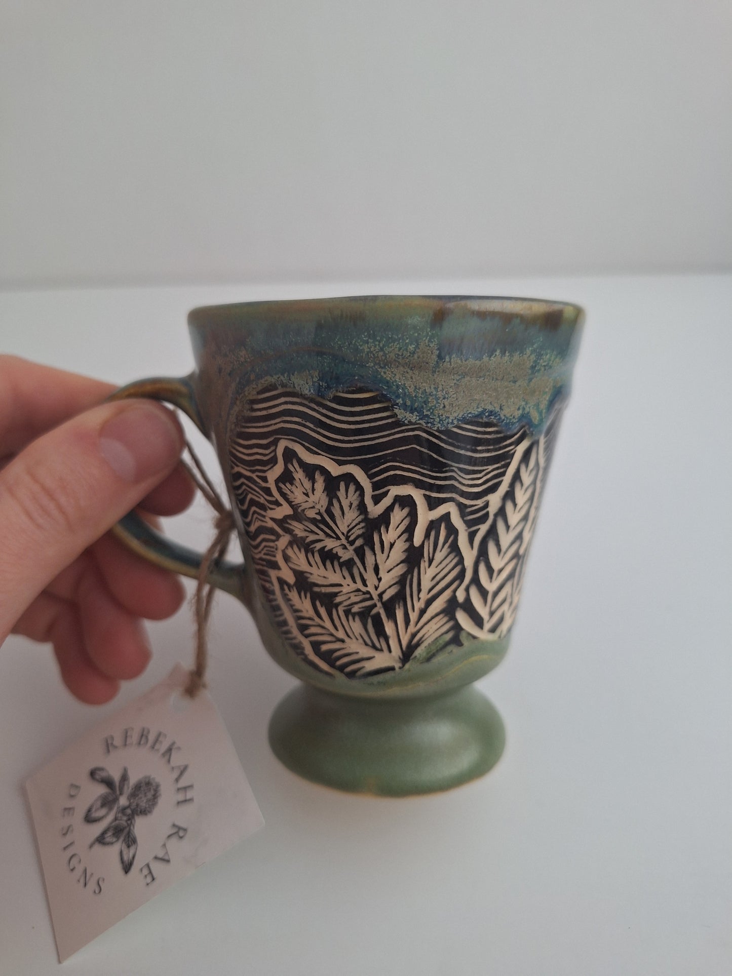 Hand-Carved Fern Stoneware Espresso Mug – Sgraffito Pottery Cup
