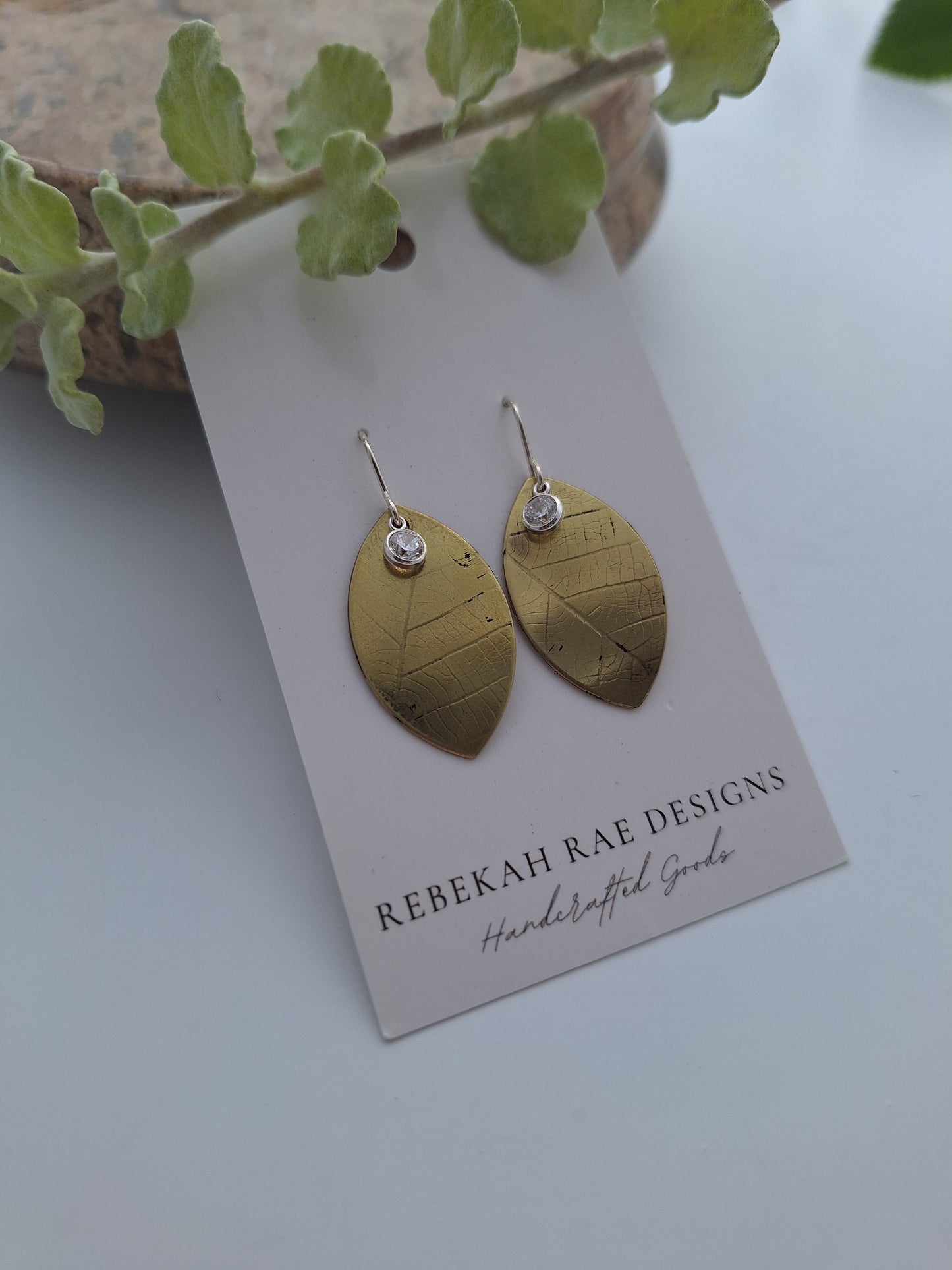 Pressed Leaf Earrings with gems