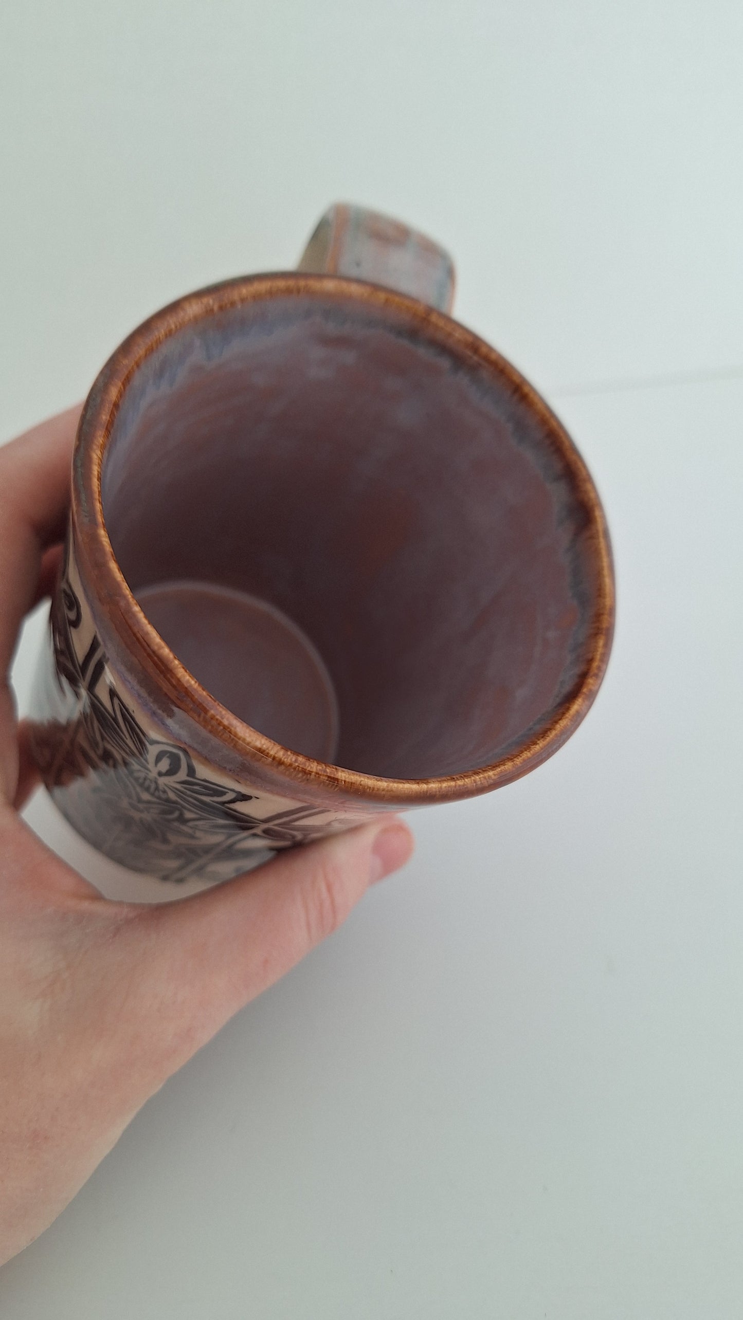 Hand Carved Botanical Stoneware Mug – Echinacea,  Ferns - One of a Kind Sgraffito Mug