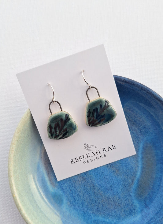 Botanical Stoneware Earrings – Sterling Silver Ear Wires – One of a Kind