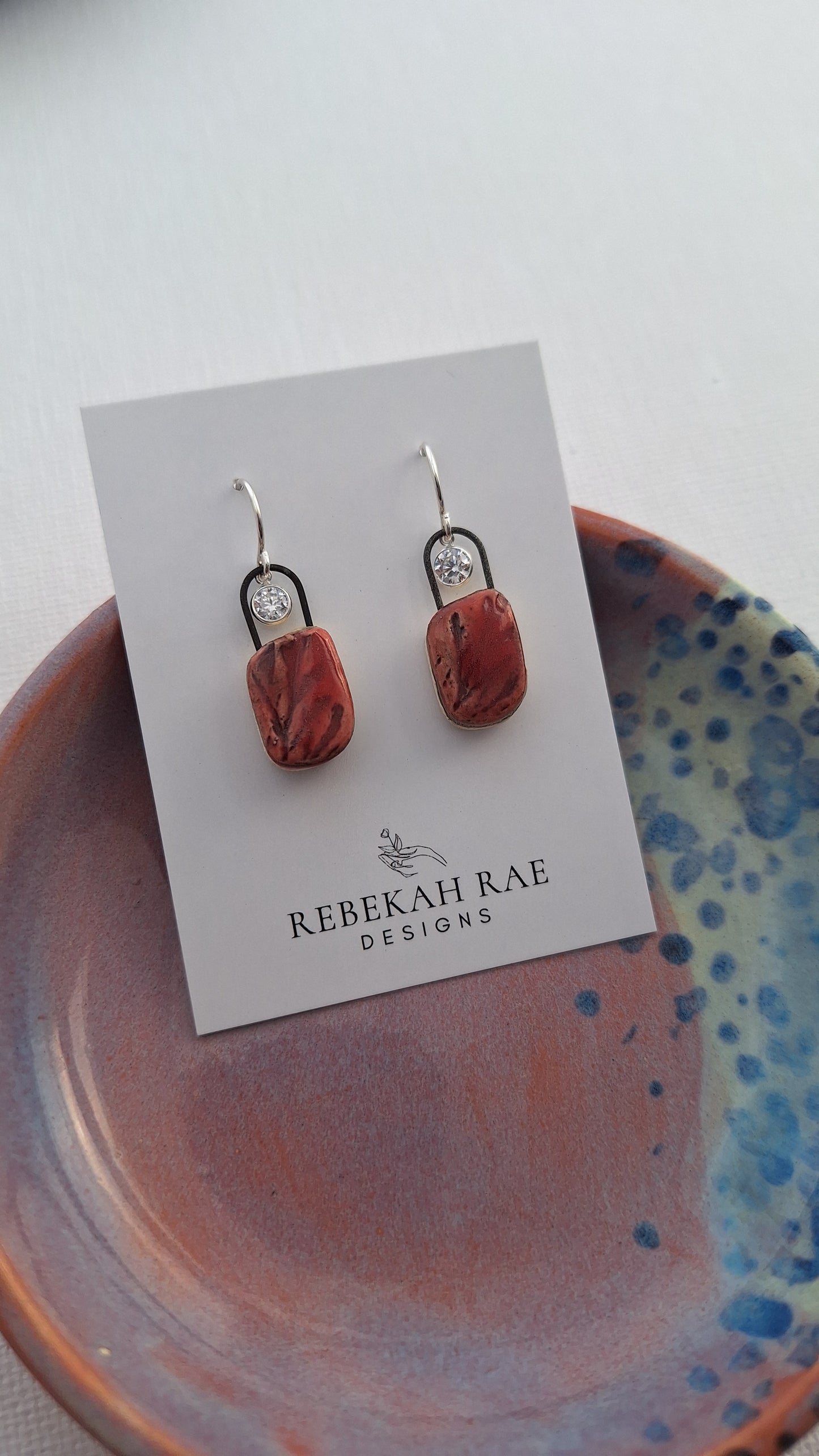 Botanical Stoneware Earrings – Sterling Silver Ear Wires – One of a Kind