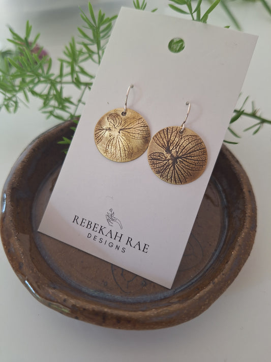 Pressed Hydrangea Brass Earrings — Botanical Imprint