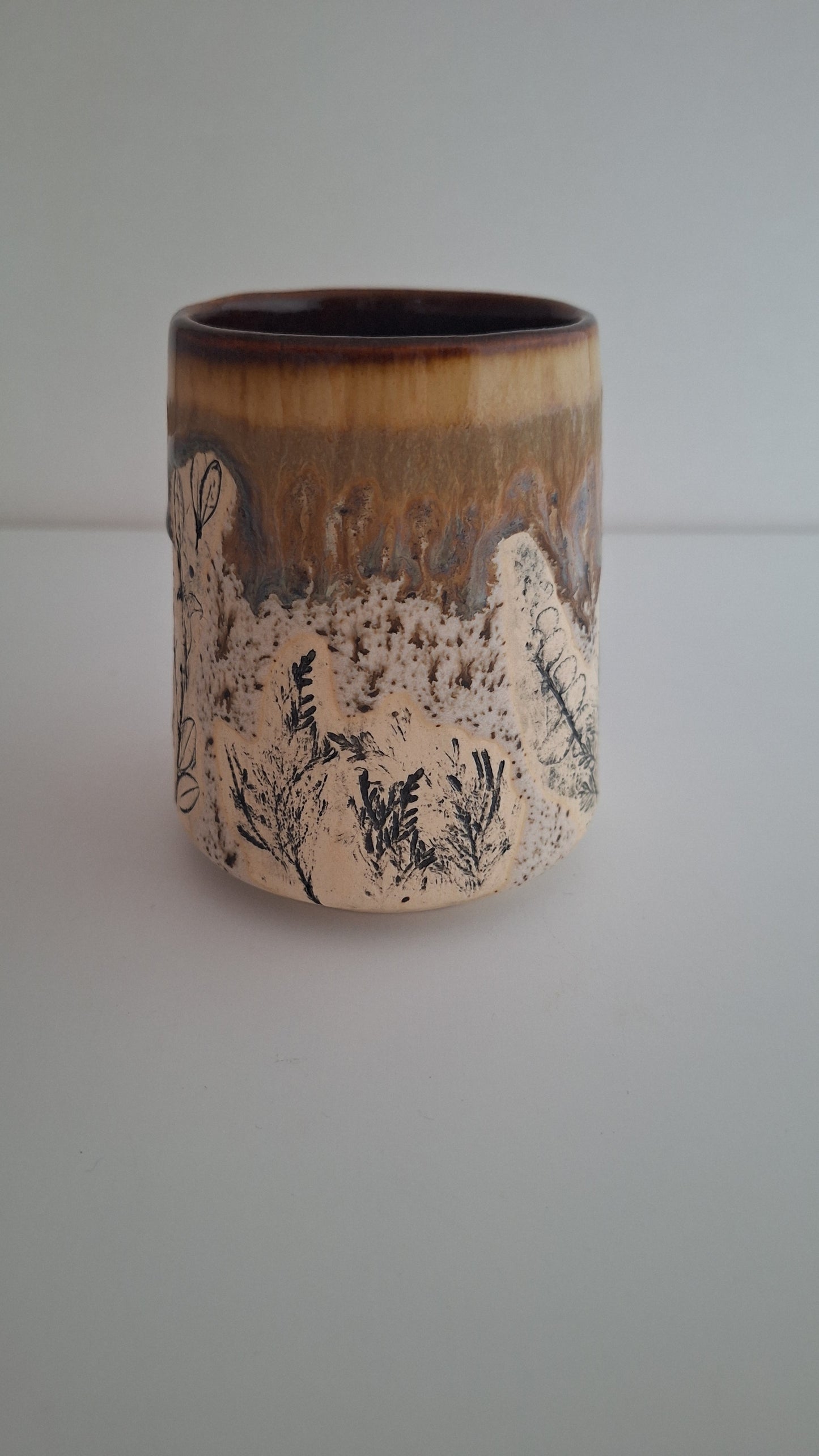 Botanical Imprint Stemless Wine Cup — One of a Kind Stoneware Tumbler - #1