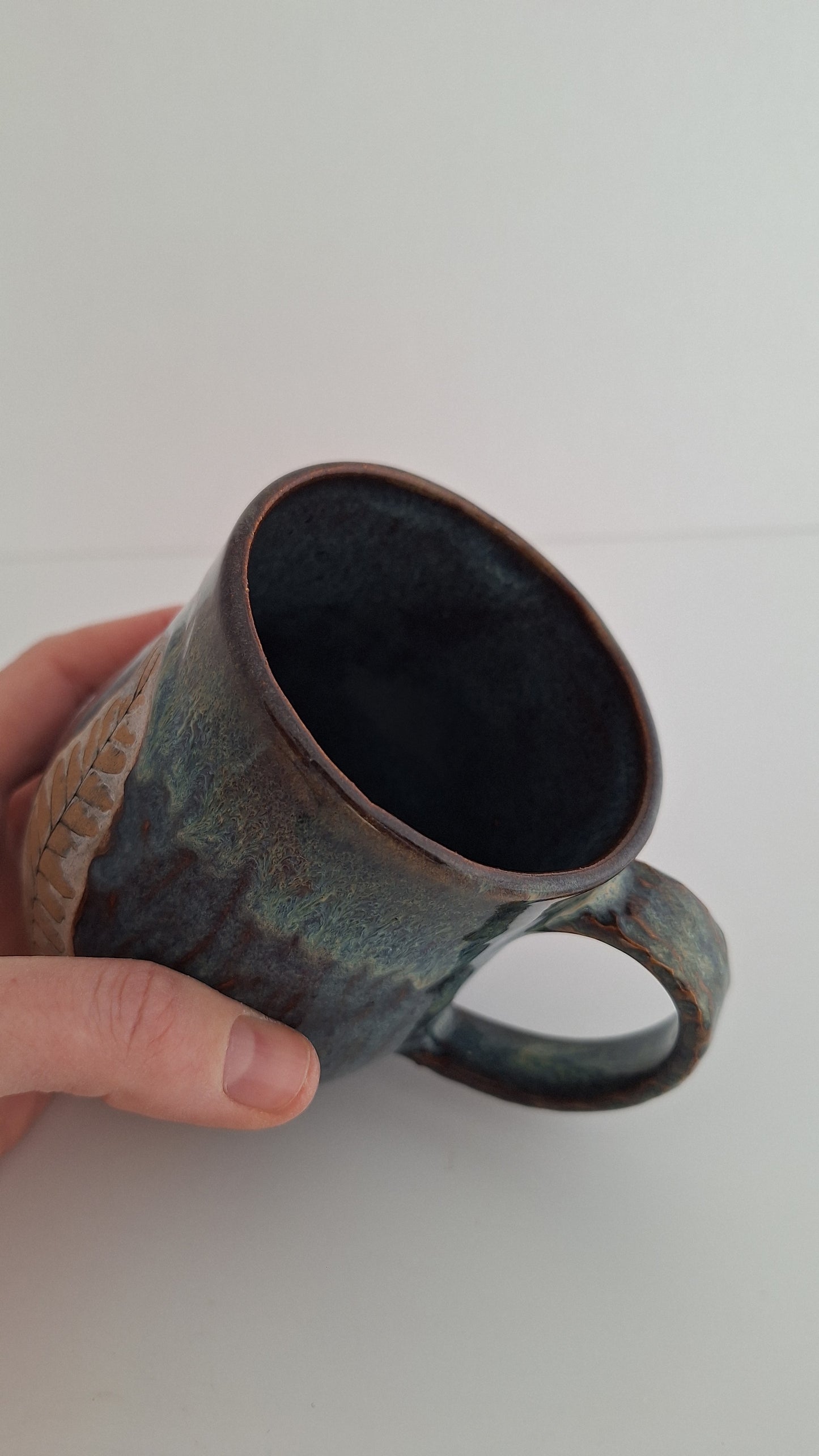 Hand Pressed Botanical Stoneware Mug – Maidenhair Fern, One of a Kind Handmade Mug