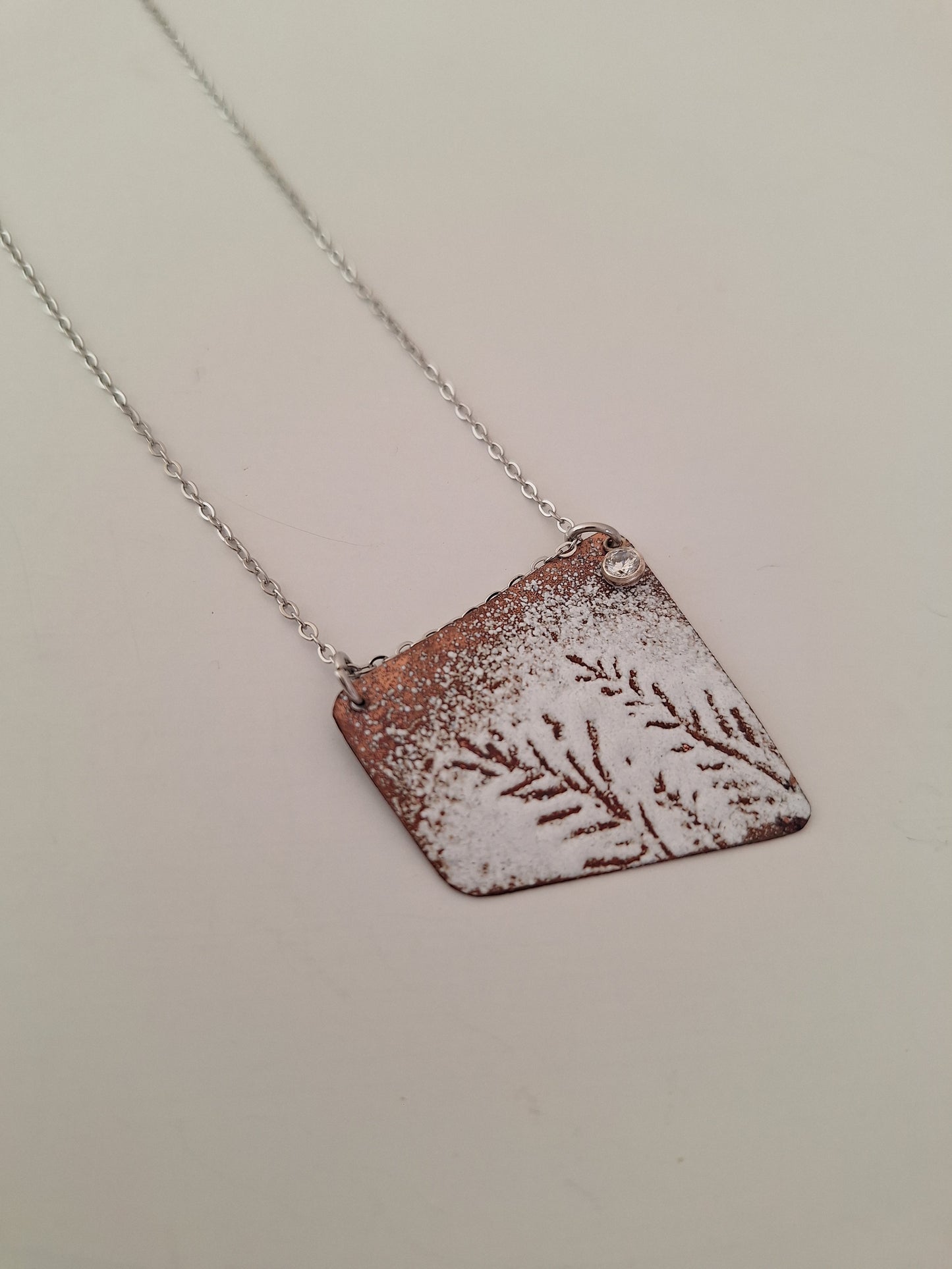 Copper Fern Necklace – Enamel Pendant – One of a Kind Botanical Jewelry