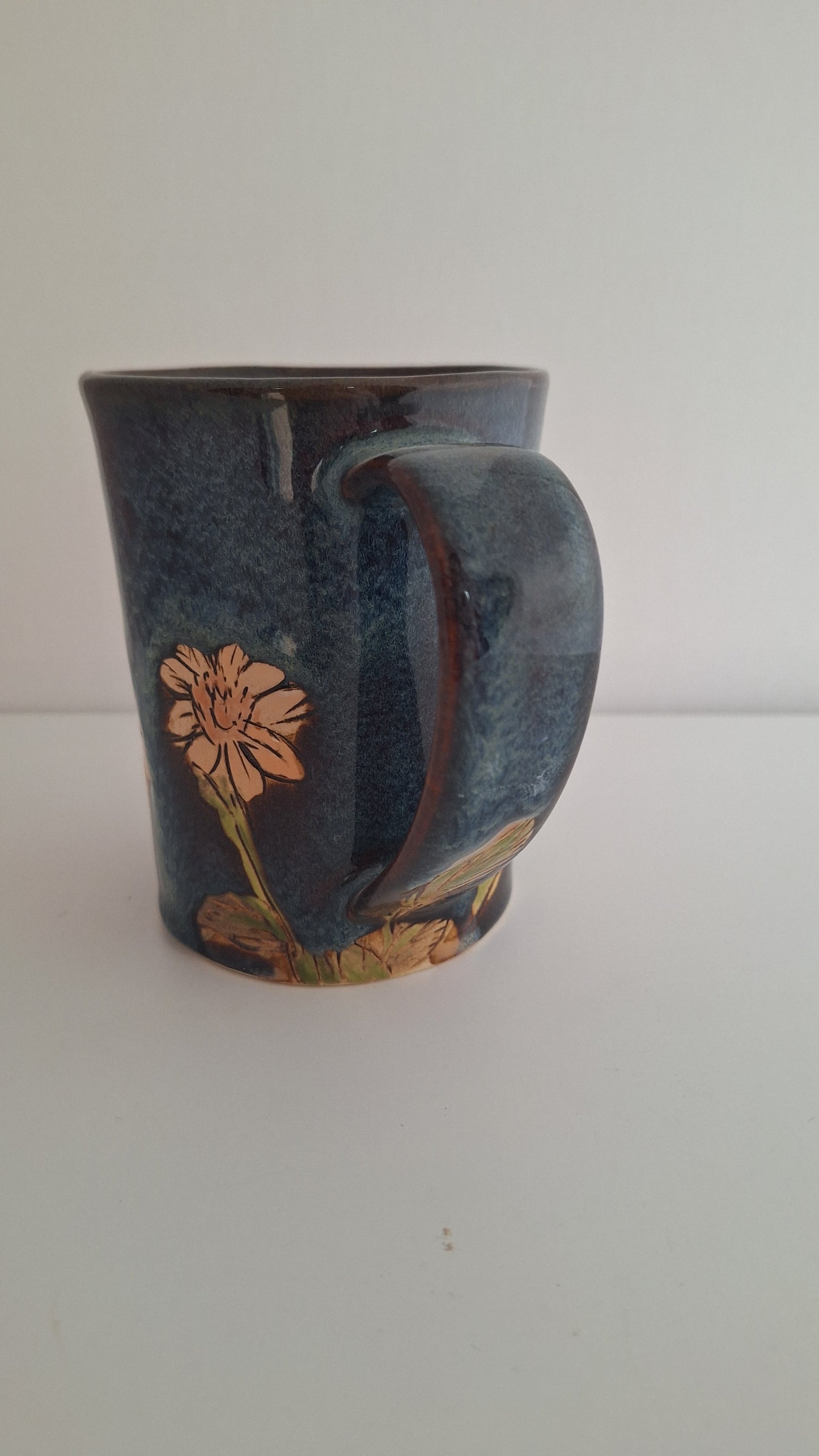 Hand Carved Botanical Stoneware Mug – Cosmo Floral - One of a Kind Sgraffito Mug