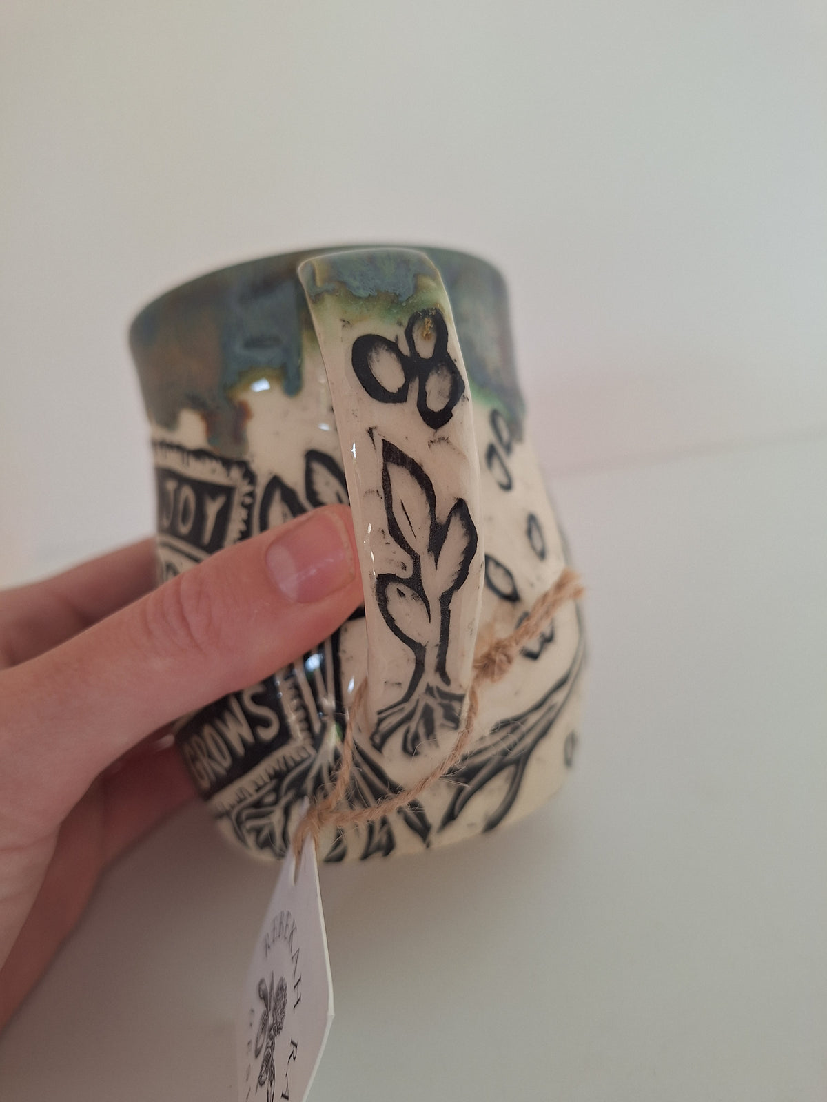 Scatter Joy Mug - Hand Carved Botanical Stoneware - Sgraffito