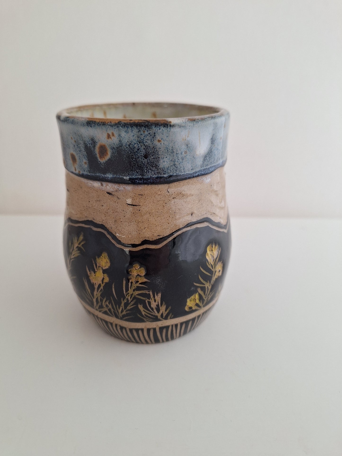 *Perfectly Imperfect* Hand-Carved Mountain Mug – One of a Kind Stoneware Mug