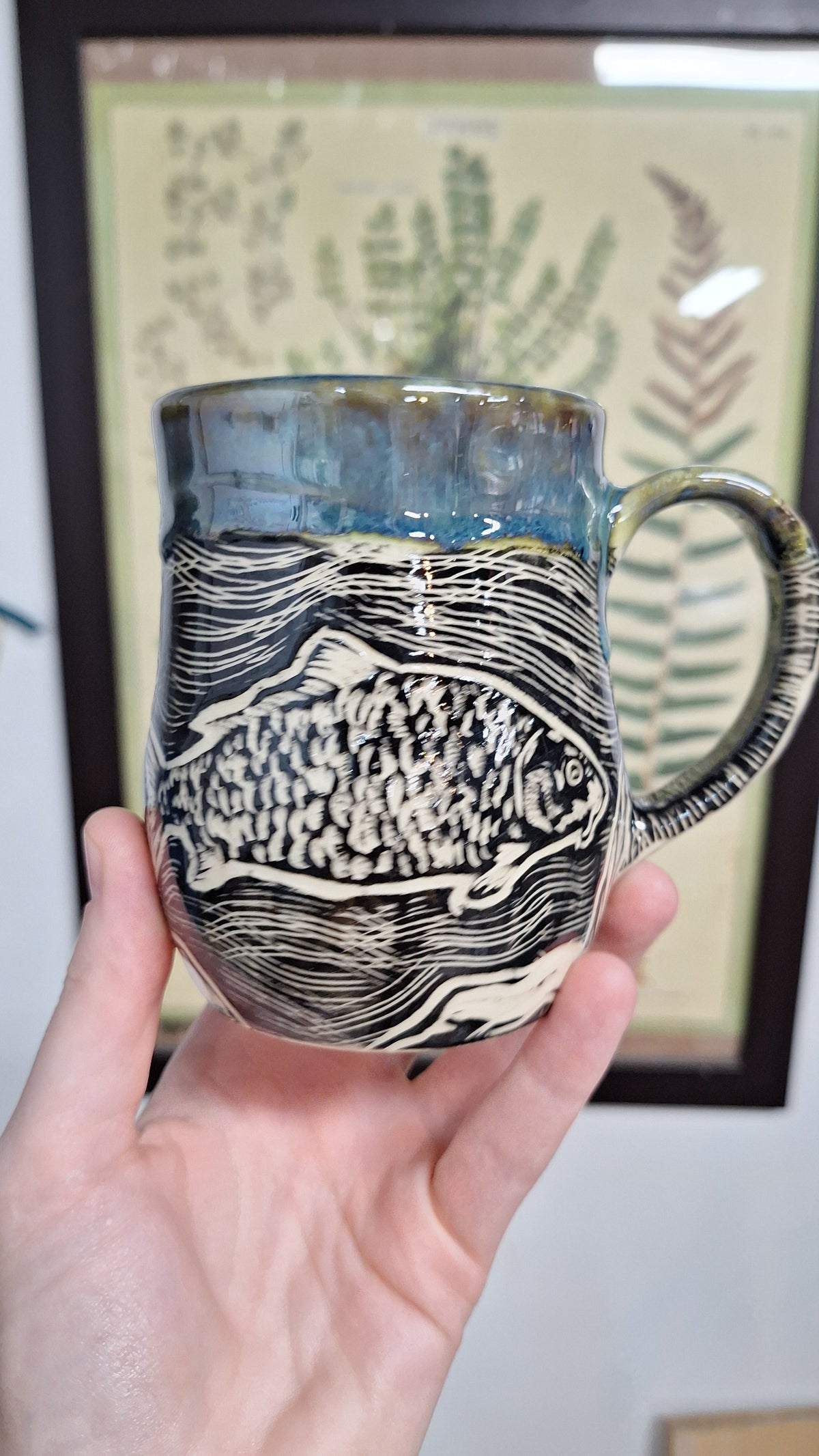*RESERVED FOR JW* - Carp Mug - Hand carved / sgraffito