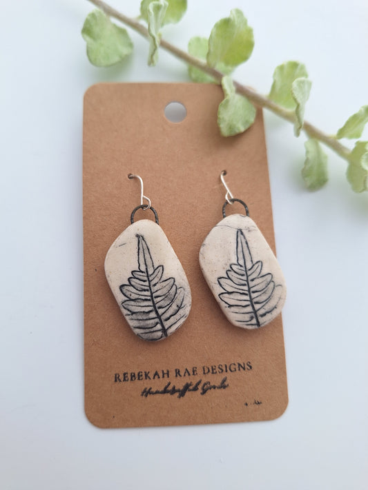 Braken Fern Ceramic Earrings - Sterling