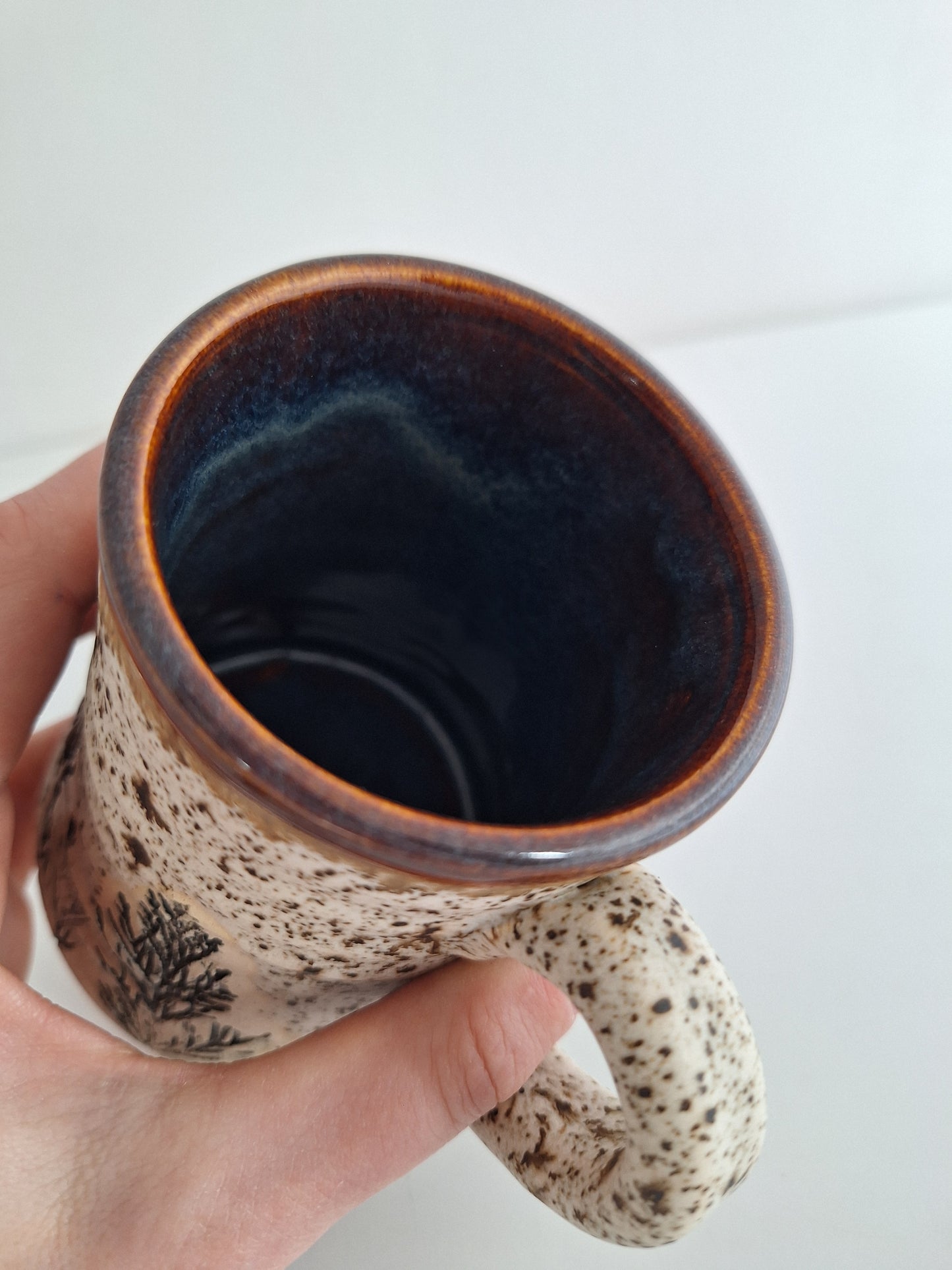 Hand Pressed Botanical Stoneware Mug – Juniper, One of a Kind Handmade Mug