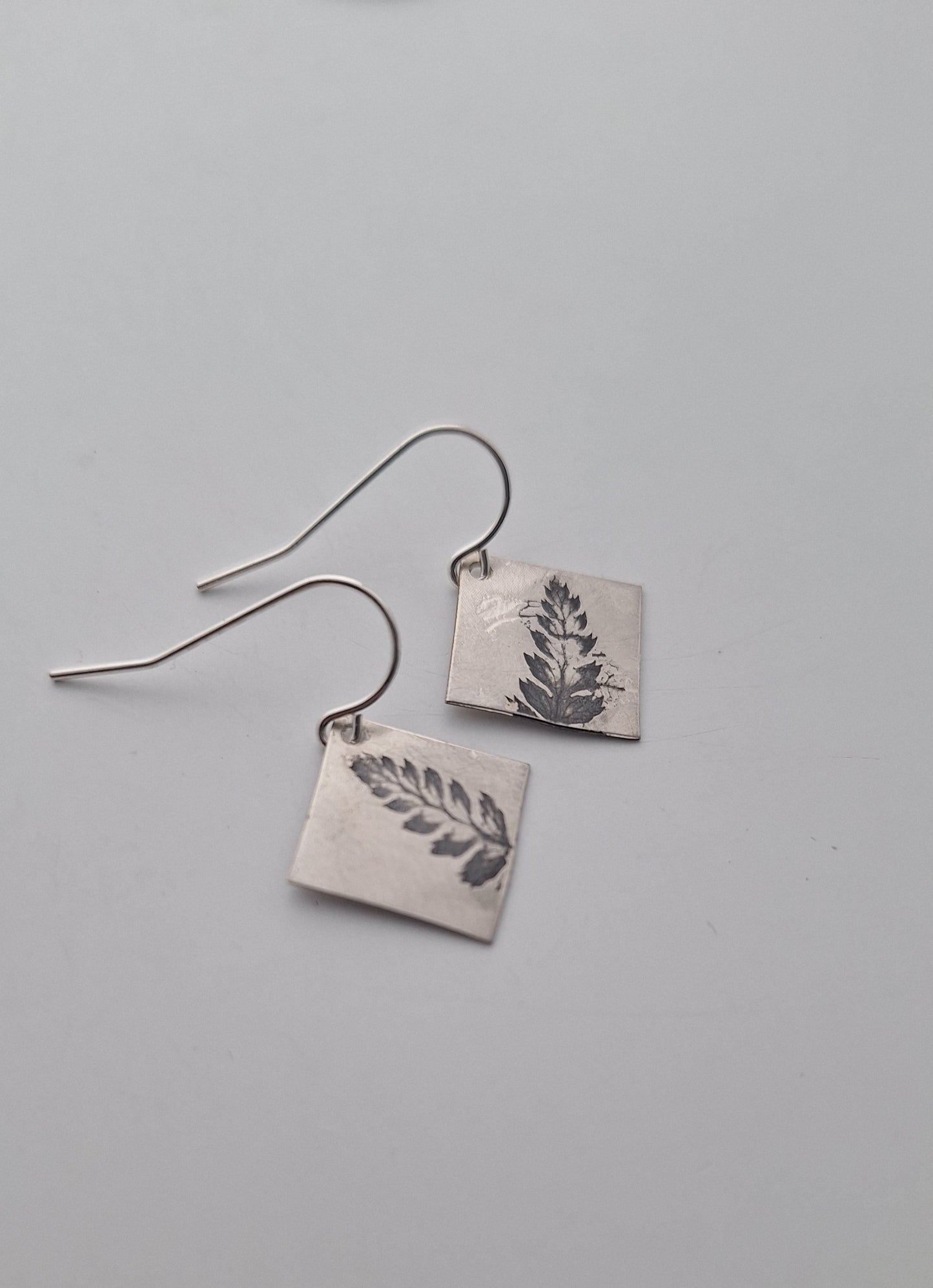 Sterling Silver Fern Imprint Earrings — Handcrafted Botanical Earrings