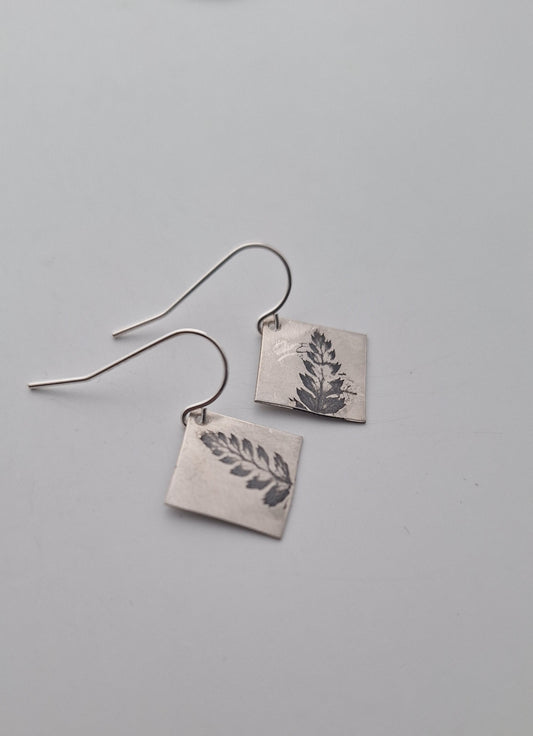 Sterling Silver Fern Imprint Earrings — Handcrafted Botanical Earrings
