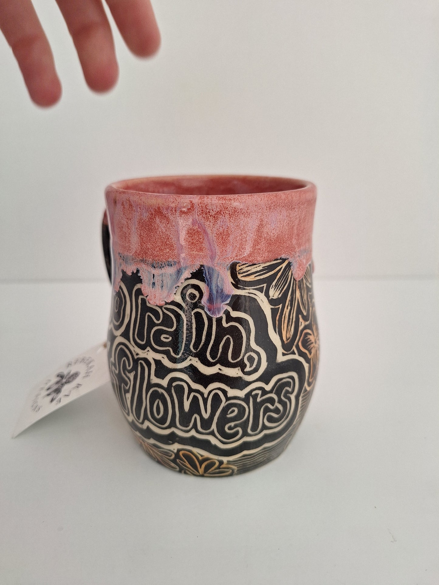 Hand -carved No Rain No Flowers Mug