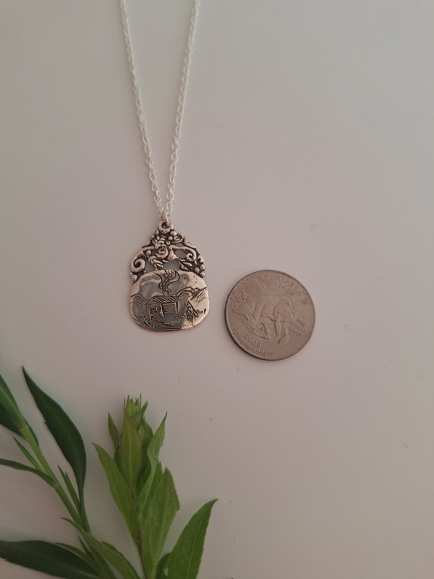 Quiet Cabin Necklace, Handcarved Design