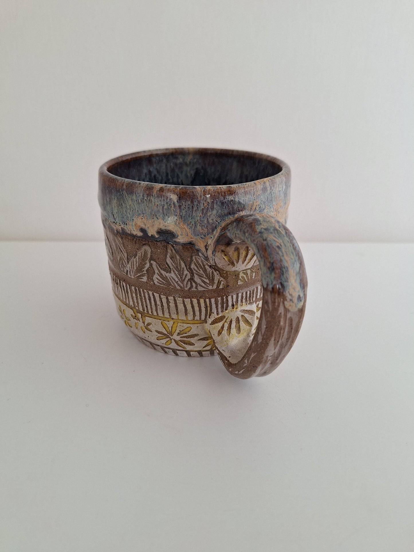 *Perfectly Imperfect* Hand-Carved - Floral – One of a Kind Stoneware Mug