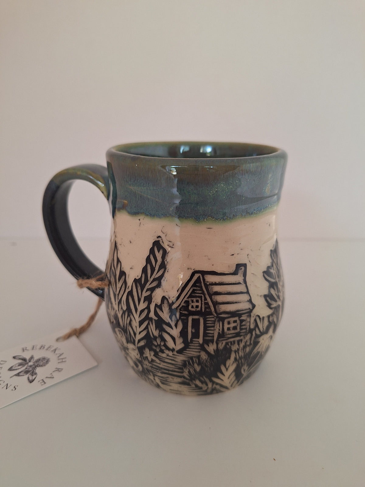 Don't Grow Weary Mug - Hand Carved Botanical Stoneware - Sgraffito