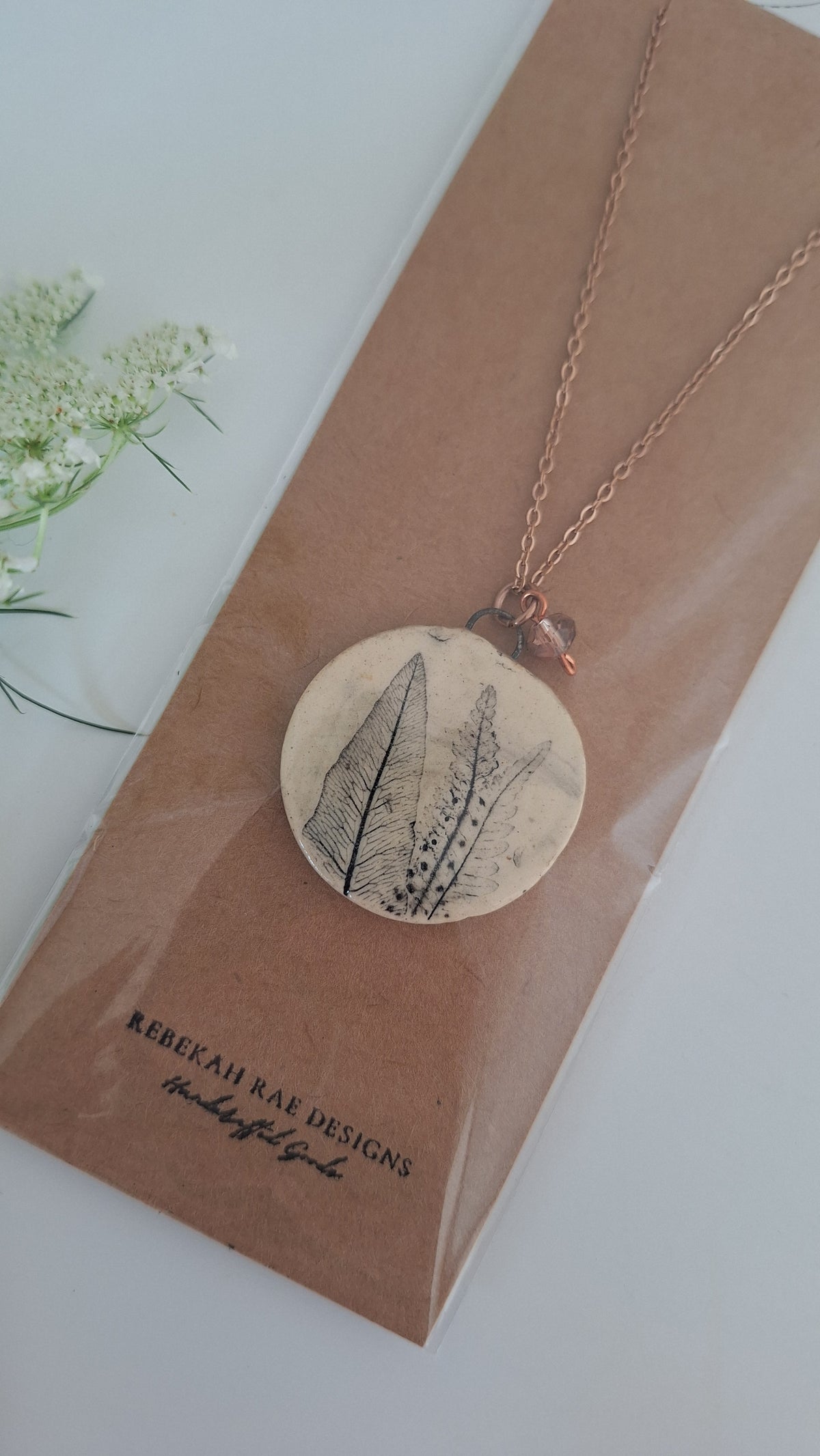 Botanical Imprint Necklace, ceramic