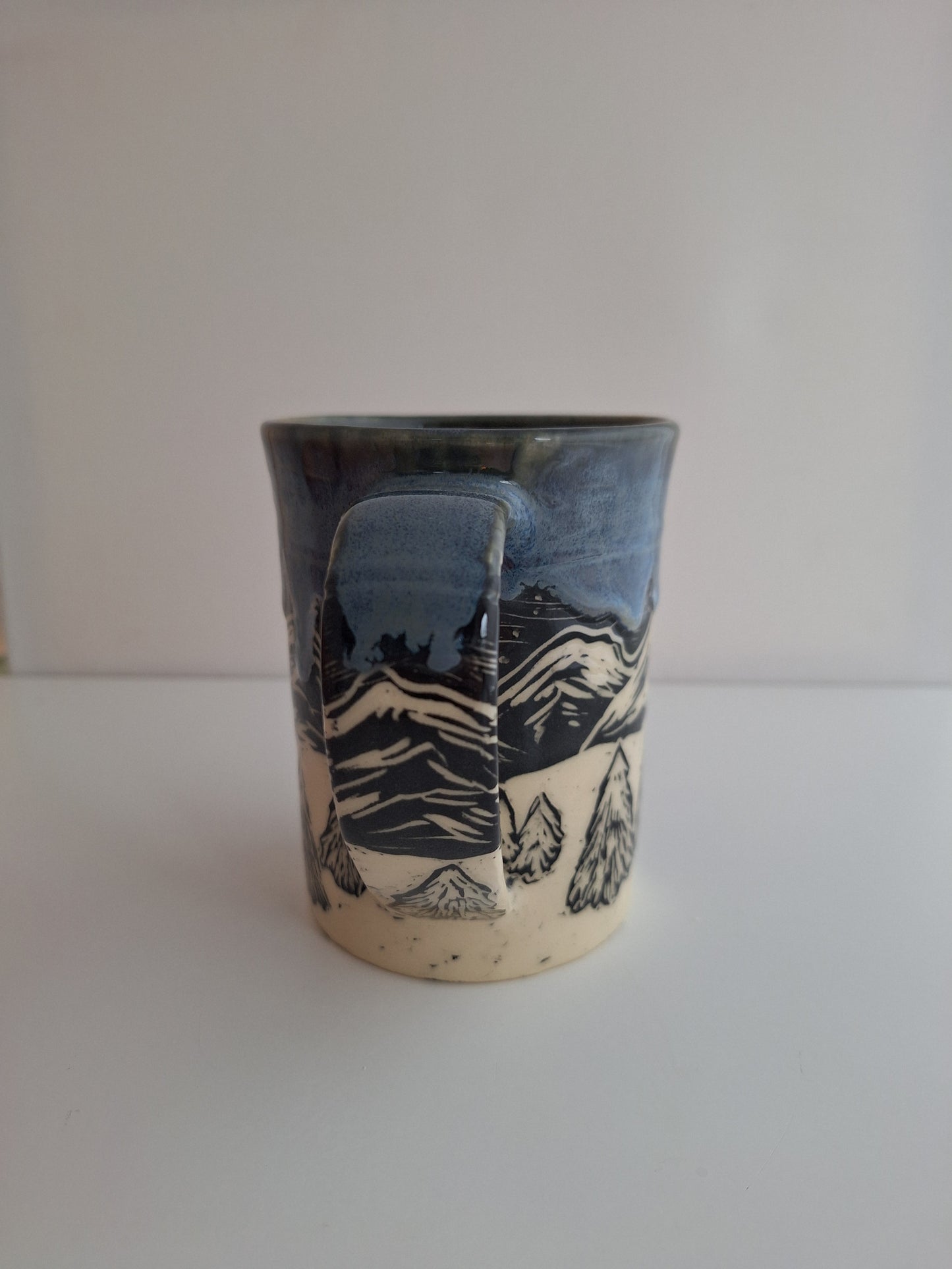 Hand-carved Winter Cabin Mug