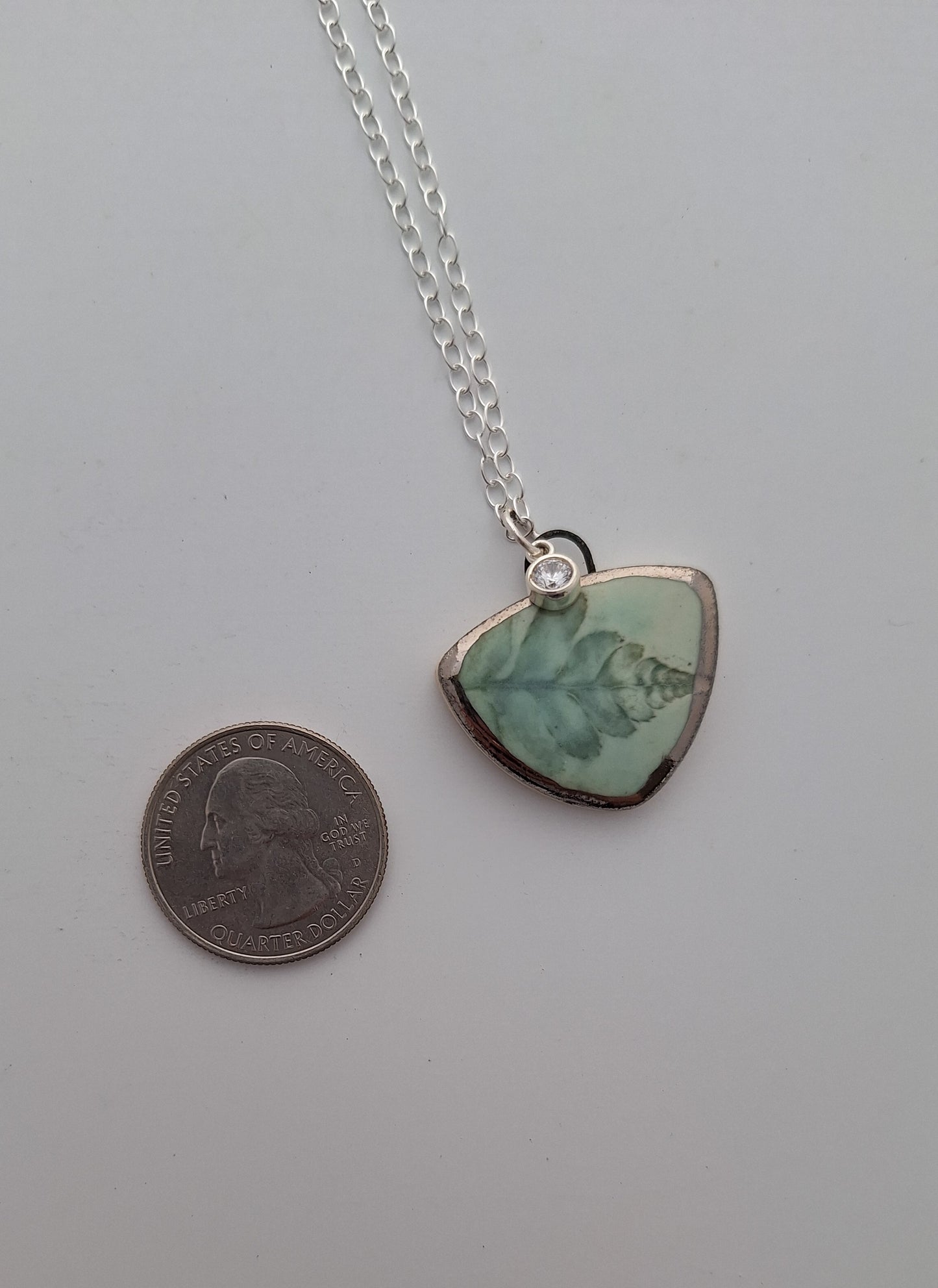 Turquoise Fern Necklace - Ceramic - Silver