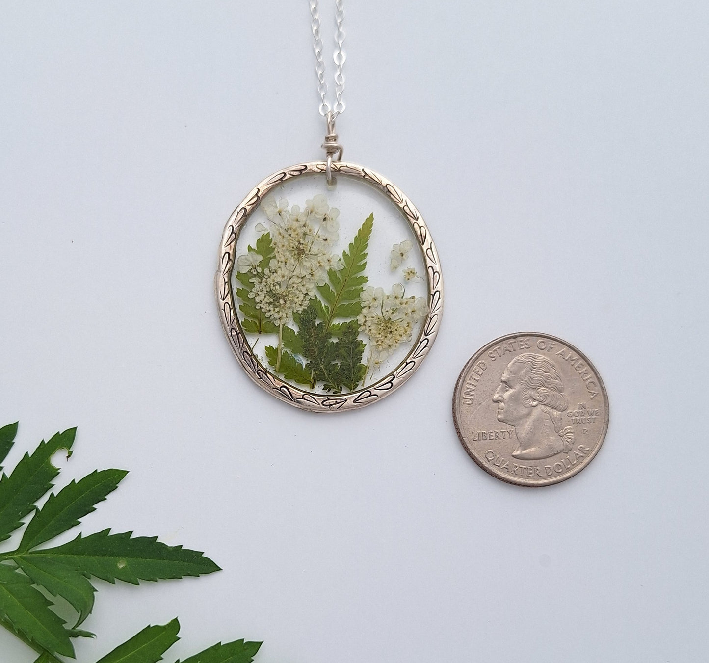 Lace & Fern Necklace - pressed flower