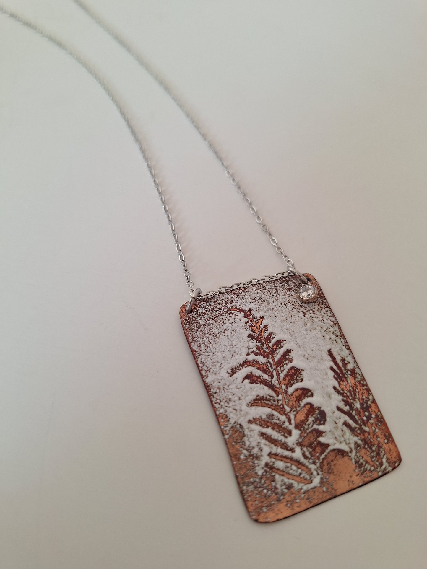 Copper Fern Necklace – Enamel Pendant – One of a Kind Botanical Jewelry