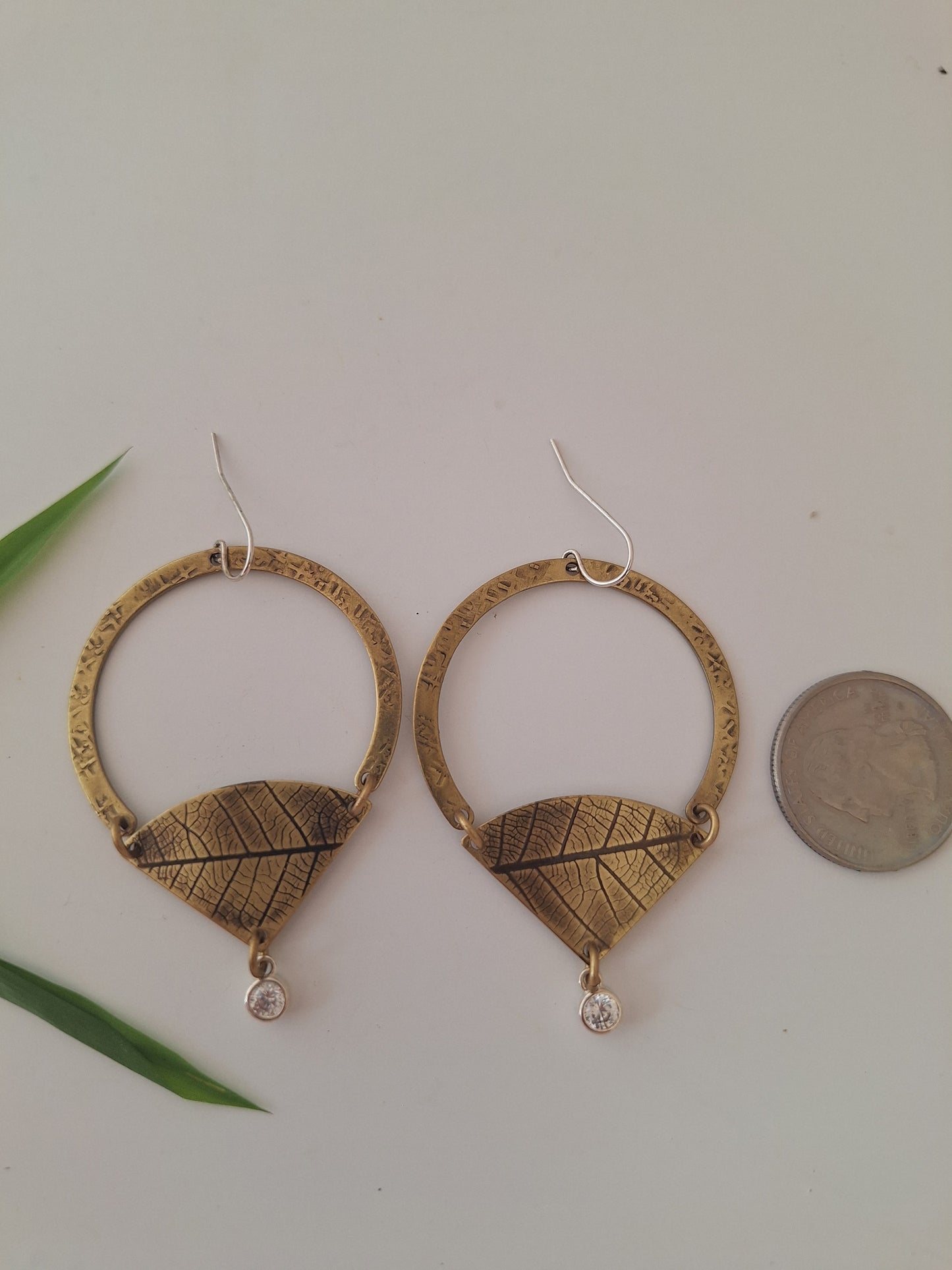 Pressed Wild Leaf Brass Earrings — Botanical Imprint