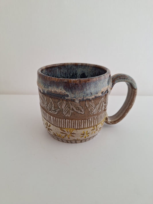*Perfectly Imperfect* Hand-Carved - Floral – One of a Kind Stoneware Mug